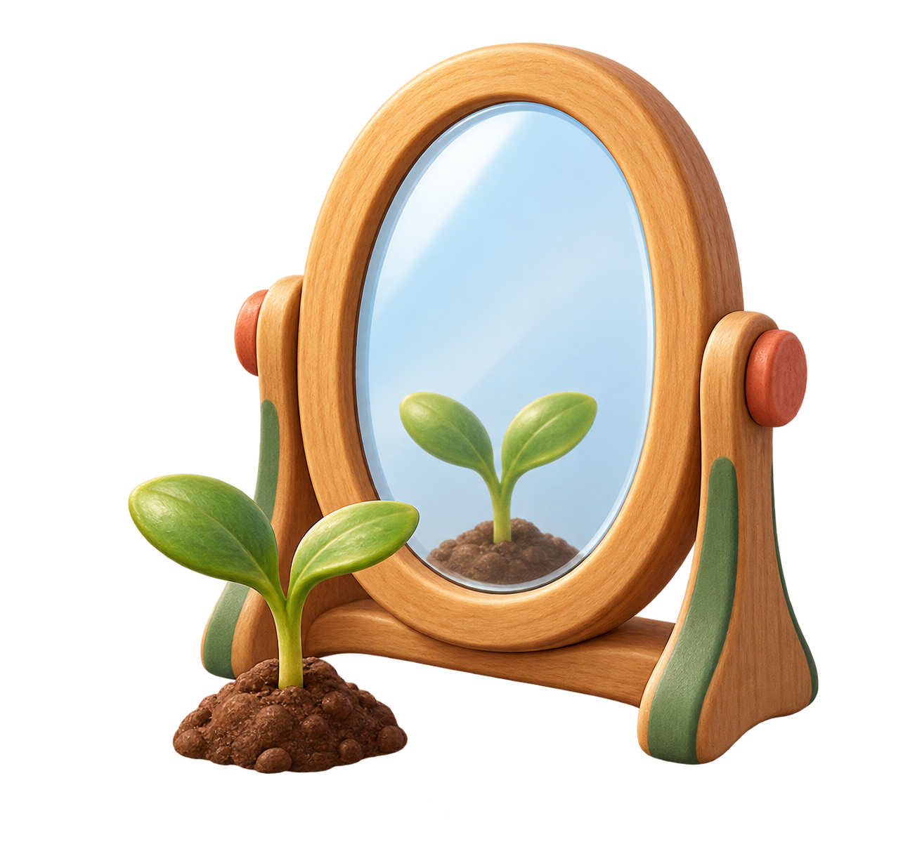 A mirror with a small sprout